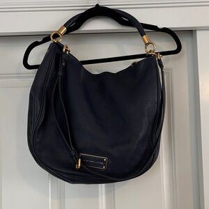 Marc by Marc Jacobs Navy Leather, Too Hot To Handle, Hobo Bag with Gold Accents